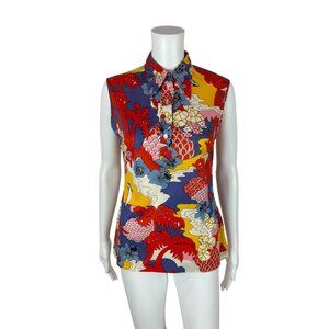 Vintage 70s Hawaiian Tank Women's Medium Psychedelic Sailboat Hibiscus Print Top